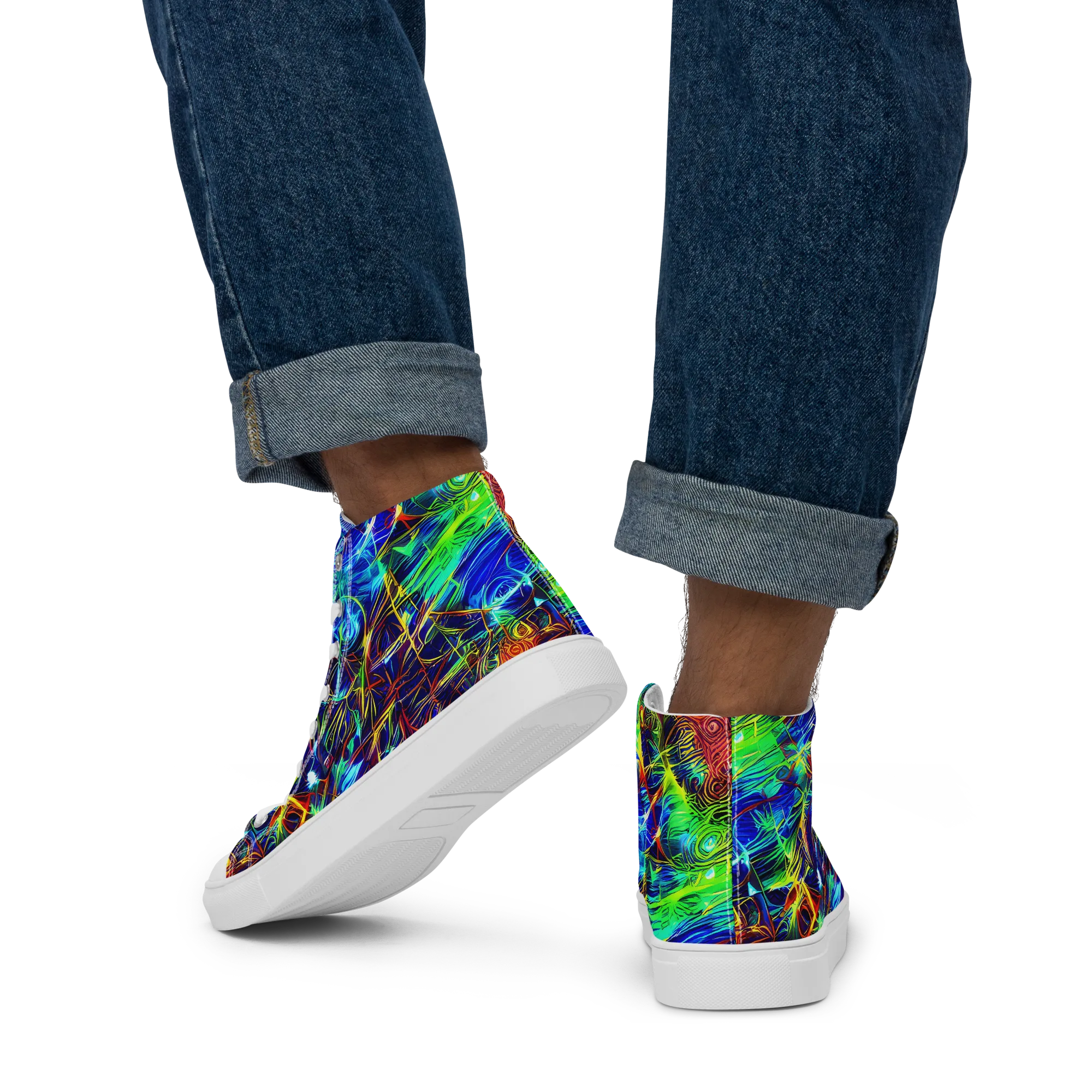 Limefire Cartography on Men's High Top Canvas Shoes — Back