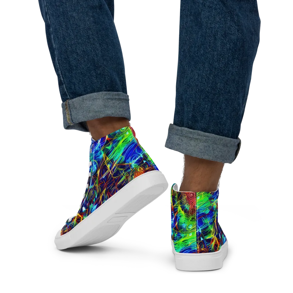 Limefire Cartography on Men's High Top Canvas Shoes — Back