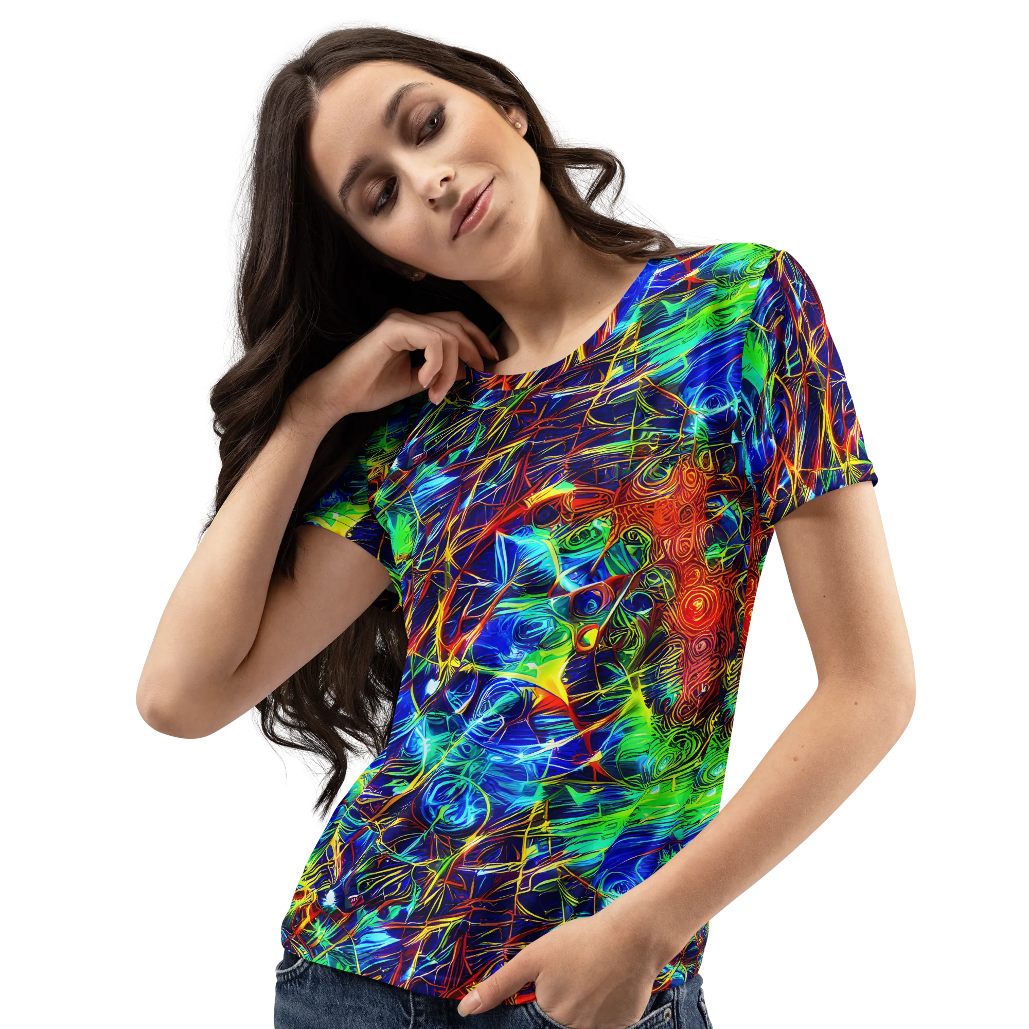 Limefire Cartography on Women's Crew Neck T-Shirt — Left Front