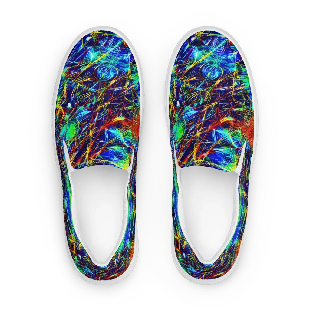 Limefire Cartography on Men's Slip-On Canvas Shoes — Front