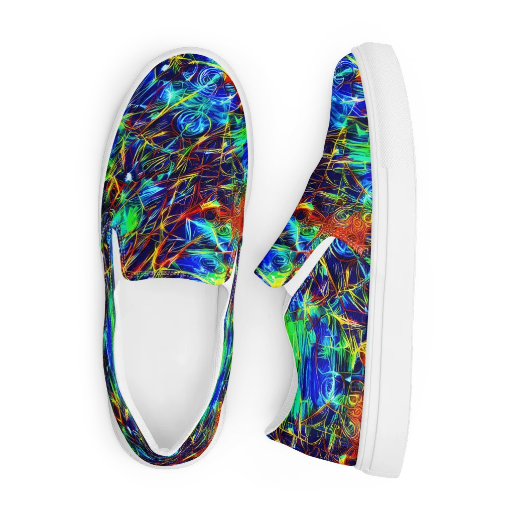 Limefire Cartography on Men's Slip-On Canvas Shoes — Front