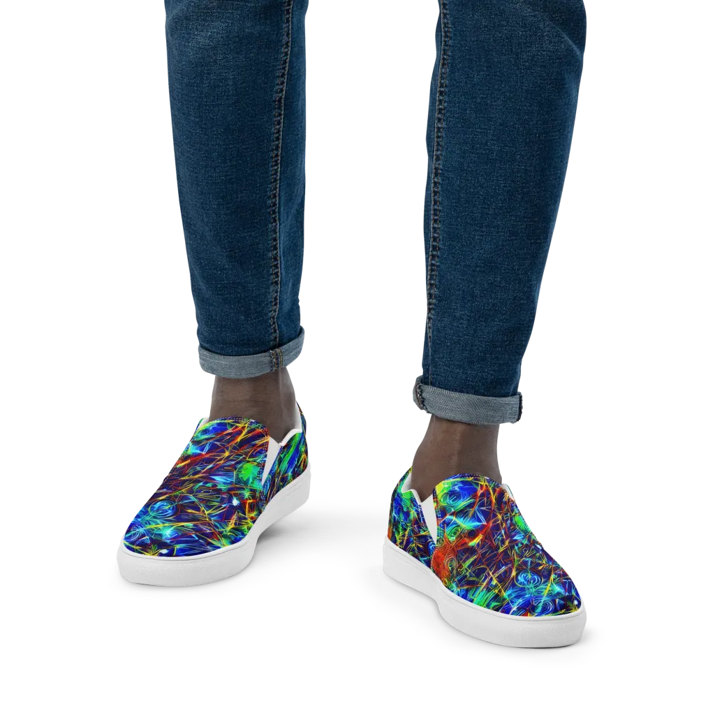 Limefire Cartography on Men's Slip-On Canvas Shoes — Front