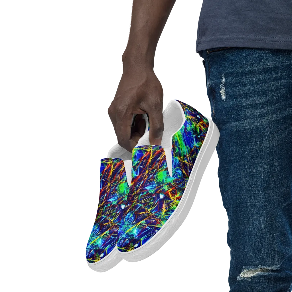 Limefire Cartography on Men's Slip-On Canvas Shoes — Left Front