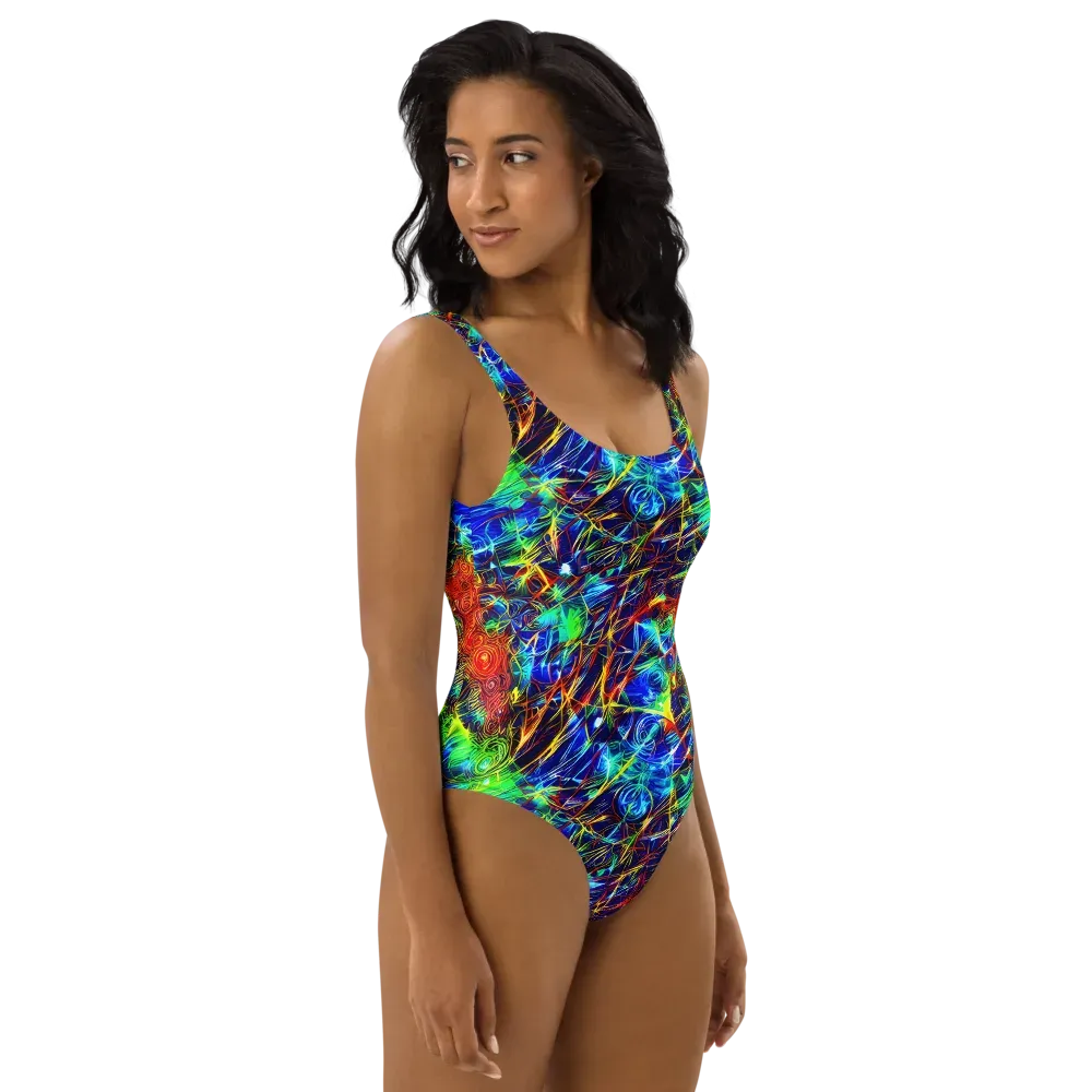 Limefire Cartography on One-Piece Swimsuit — Right