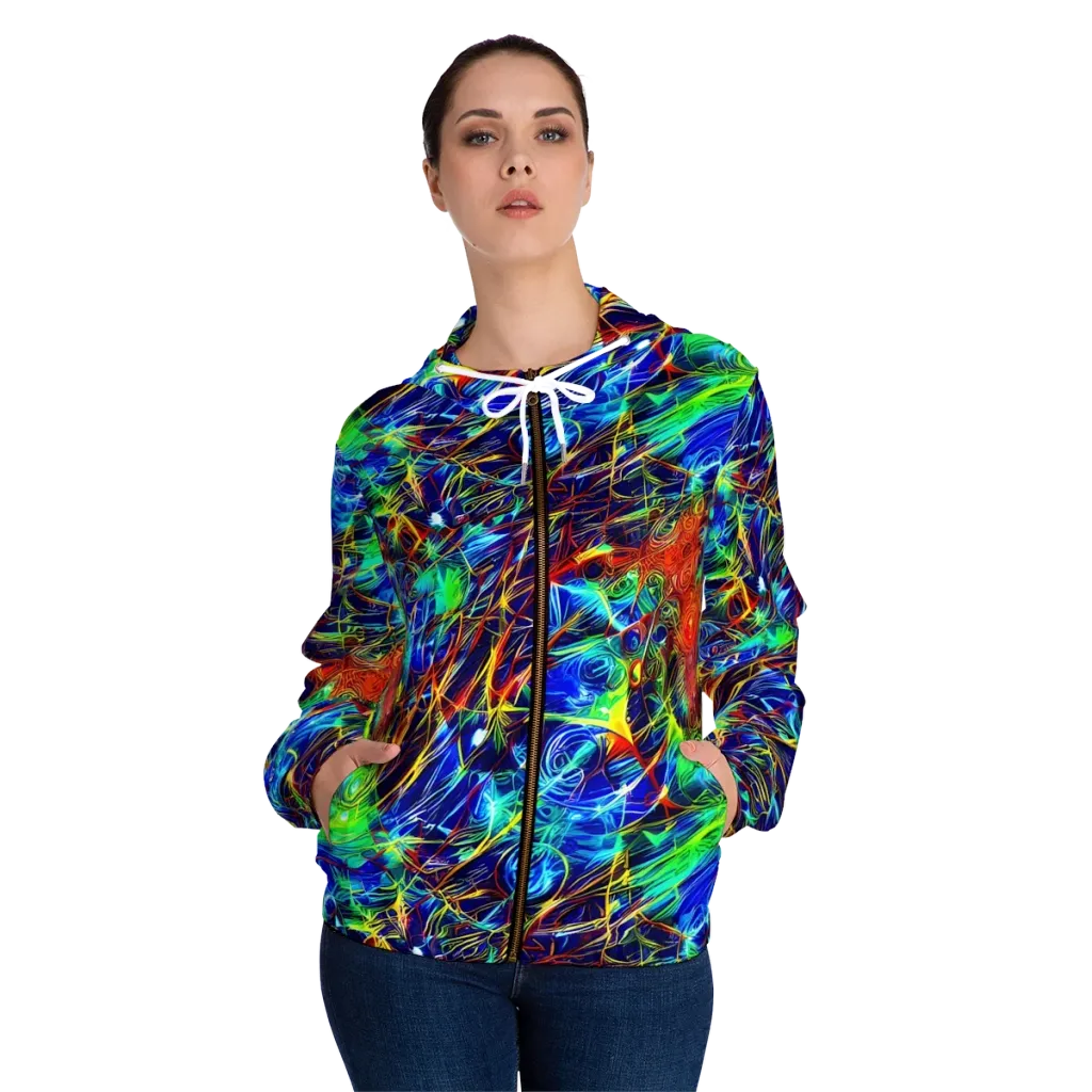 Limefire Cartography on Women's Full-Zip Hoodie — Front On Person