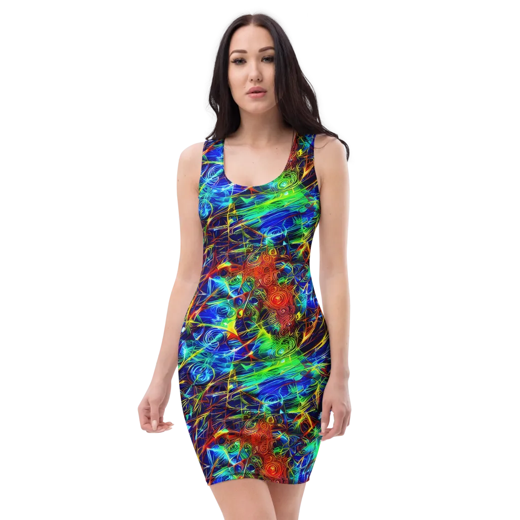 Limefire Cartography on Bodycon Dress — Front
