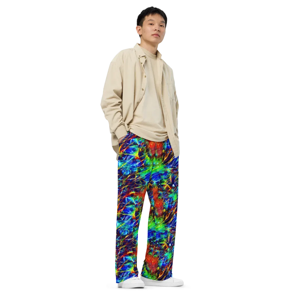Limefire Cartography on Wide-Leg Pants — Right Front