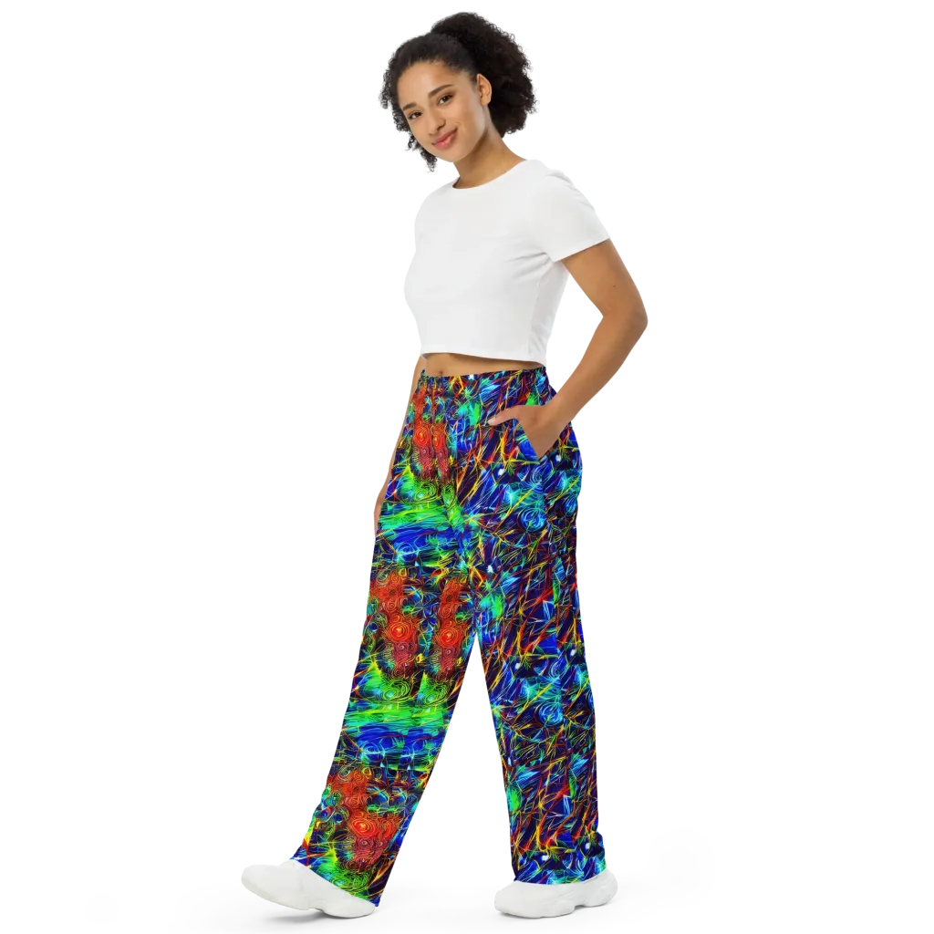 Limefire Cartography on Wide-Leg Pants — Left Front