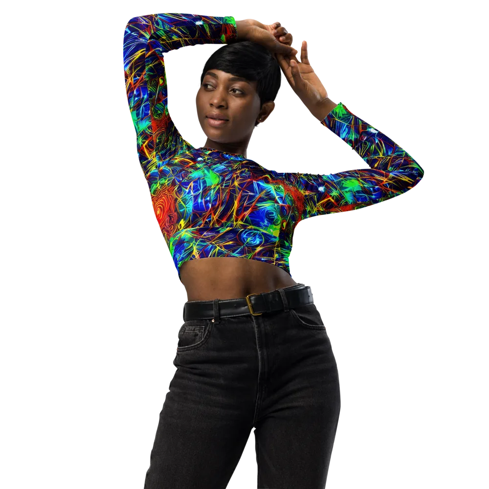 Limefire Cartography on Long Sleeve Crop Top — Front