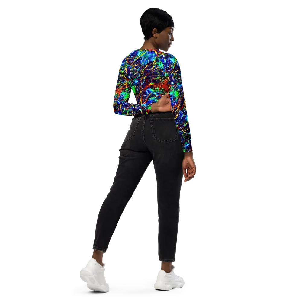 Limefire Cartography on Long Sleeve Crop Top — Right Back