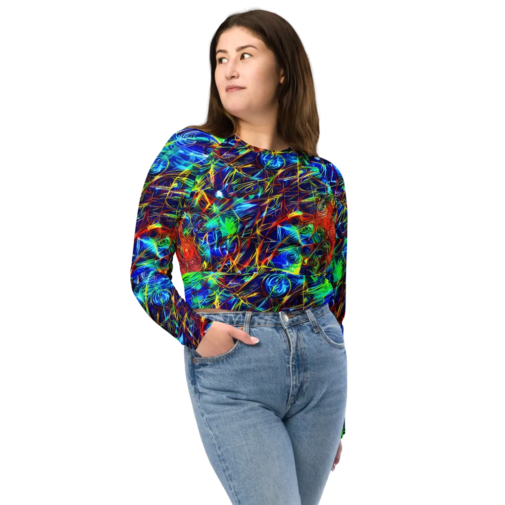 Limefire Cartography on Long Sleeve Crop Top — Front