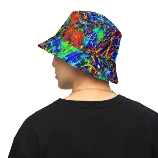 Limefire Cartography on a Reversible Bucket Hat