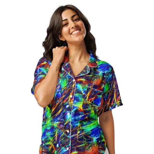 Limefire Cartography on a Women's Short Sleeve Pajama Top