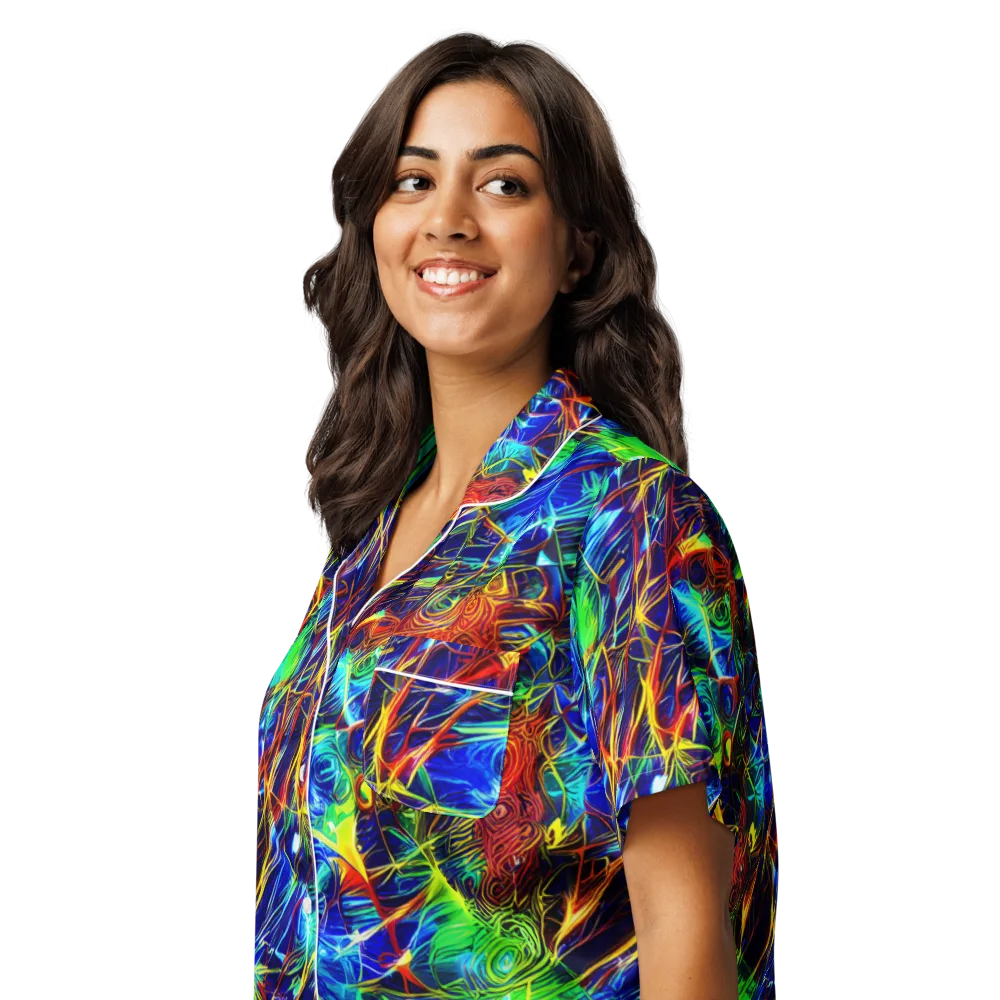 Limefire Cartography on Women's Short Sleeve Pajama Top — Left Front