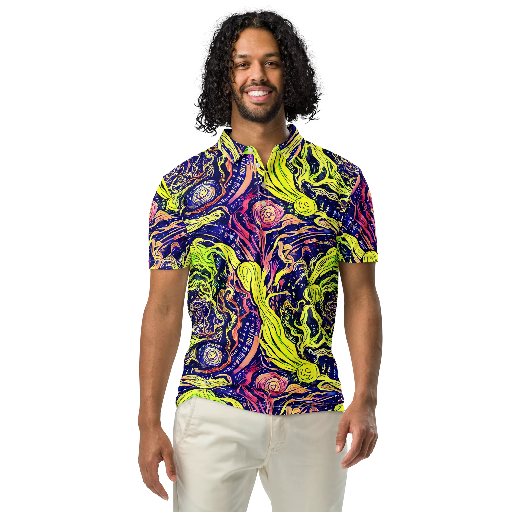 Psychedelic Herbarium on Men's Slim Fit Polo Shirt — Front