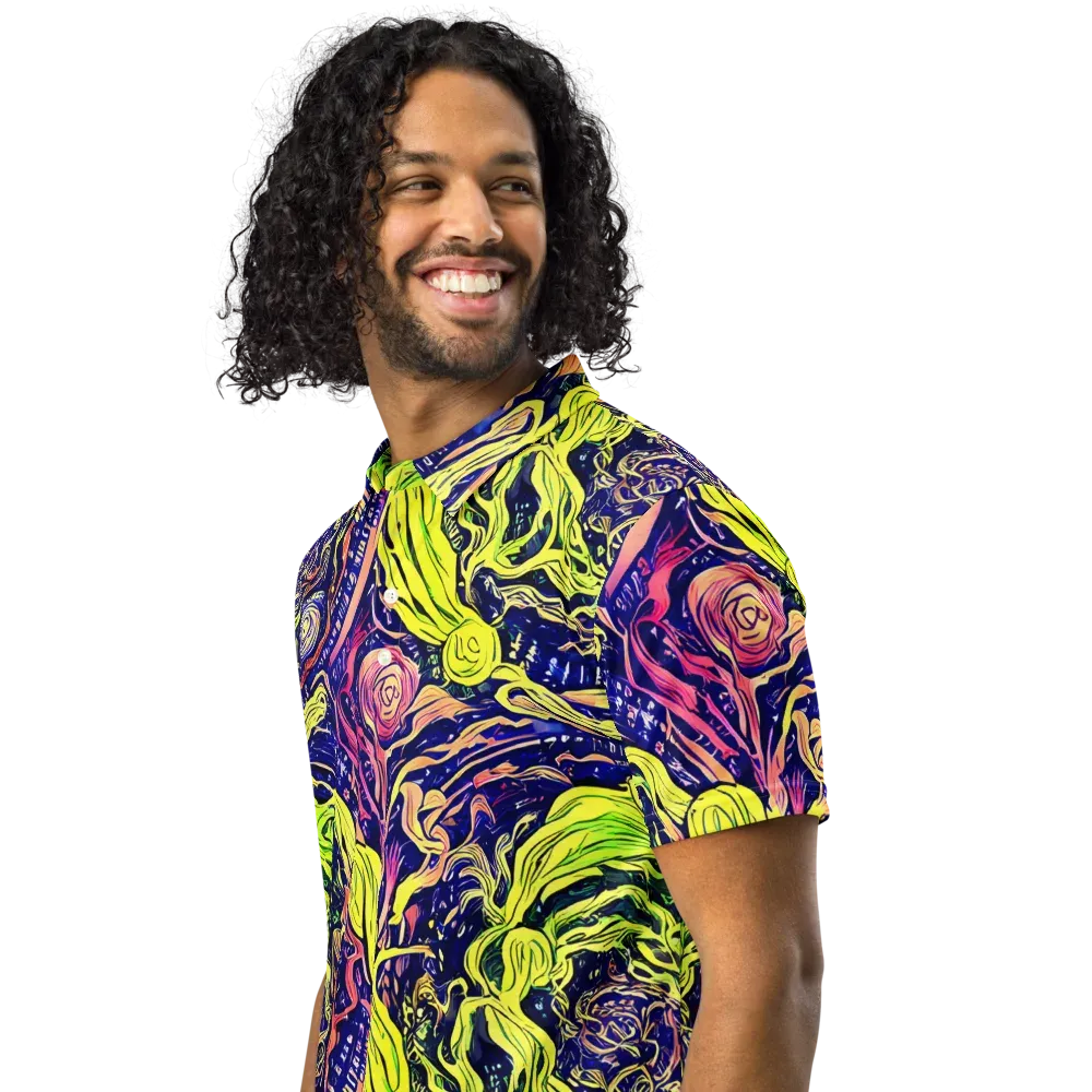Psychedelic Herbarium on Men's Slim Fit Polo Shirt — Left Front