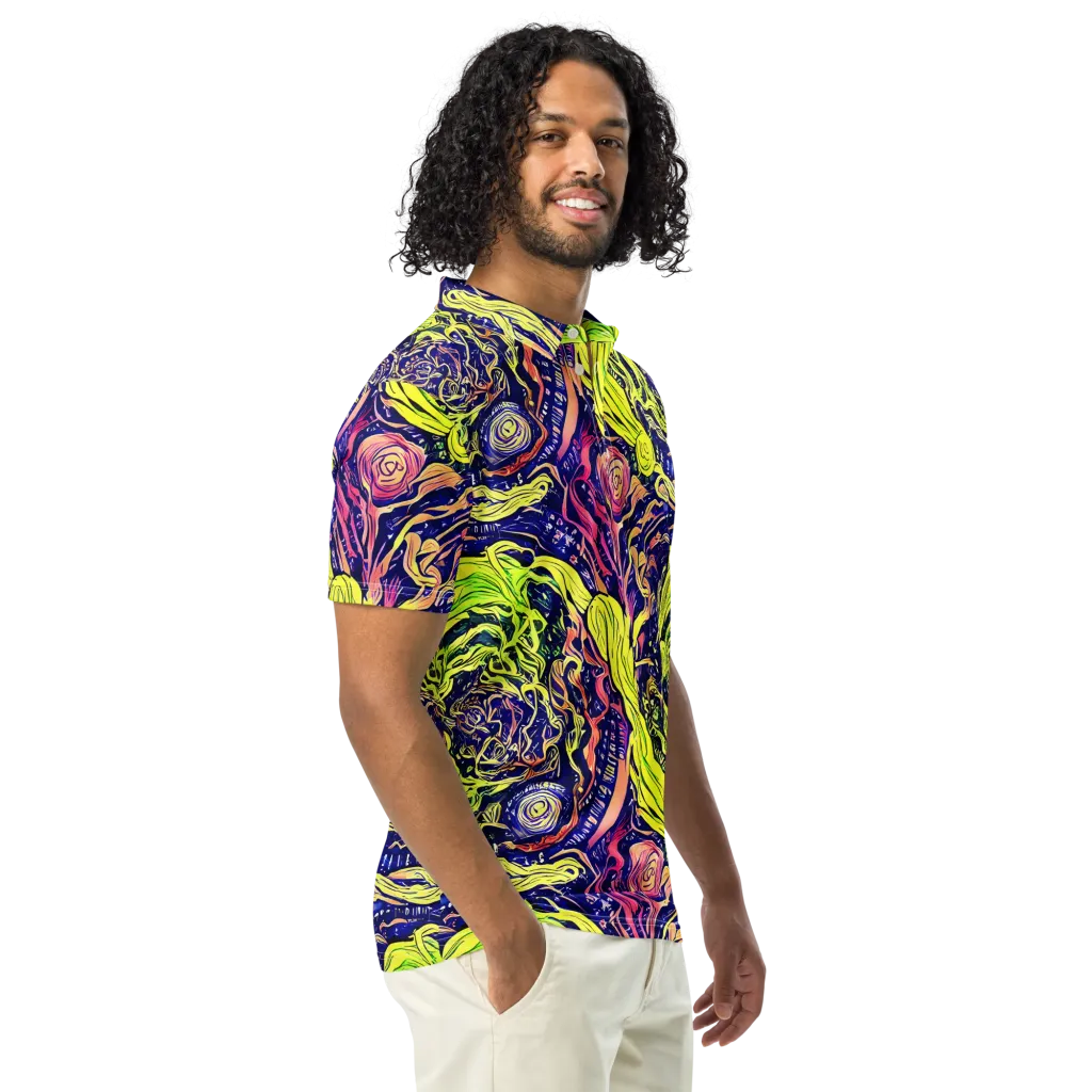 Psychedelic Herbarium on Men's Slim Fit Polo Shirt — Right Front