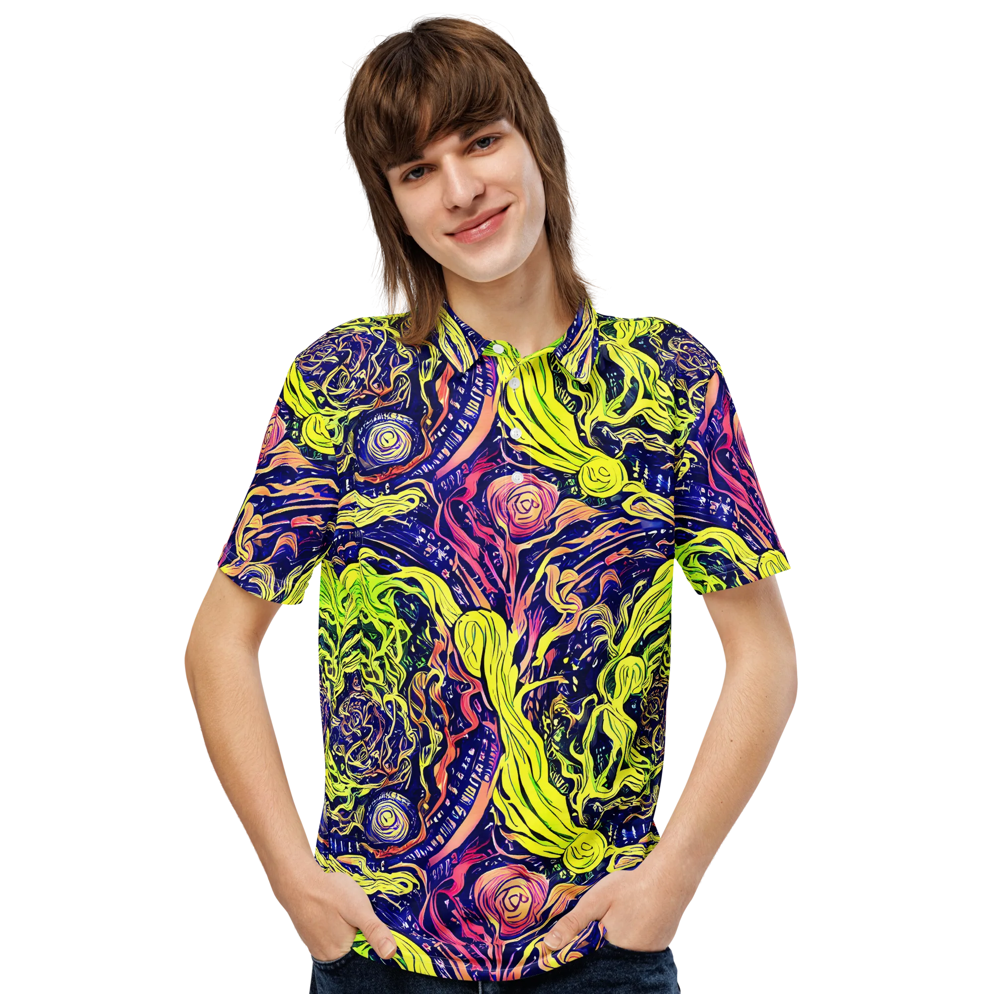 Psychedelic Herbarium on Men's Slim Fit Polo Shirt — Front