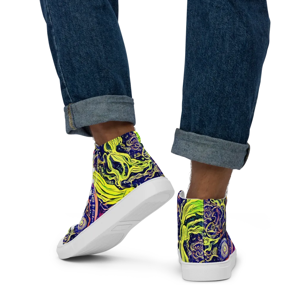 Psychedelic Herbarium on Men's High Top Canvas Shoes — Back