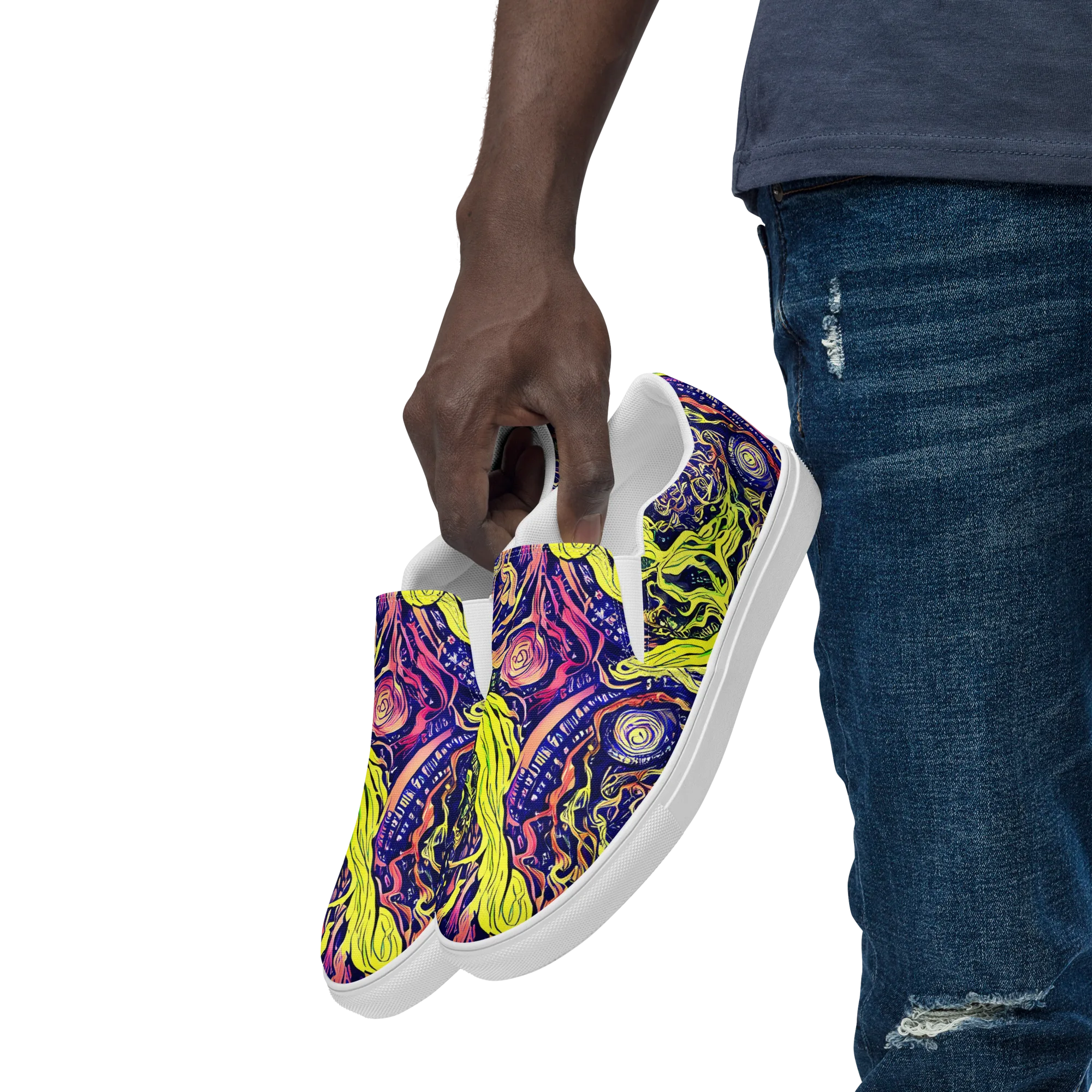 Psychedelic Herbarium on Men's Slip-On Canvas Shoes — Left Front