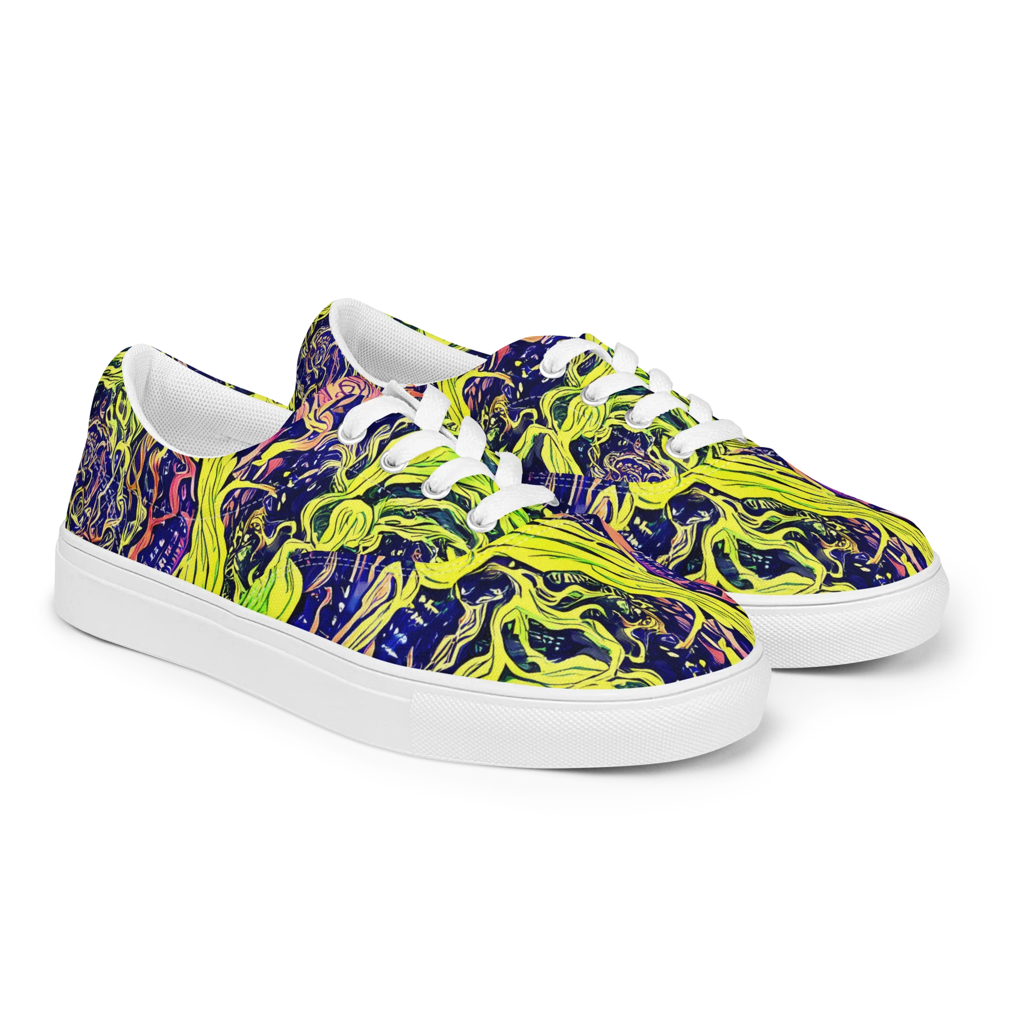 Psychedelic Herbarium on Men's Lace-Up Canvas Shoes — Right Front