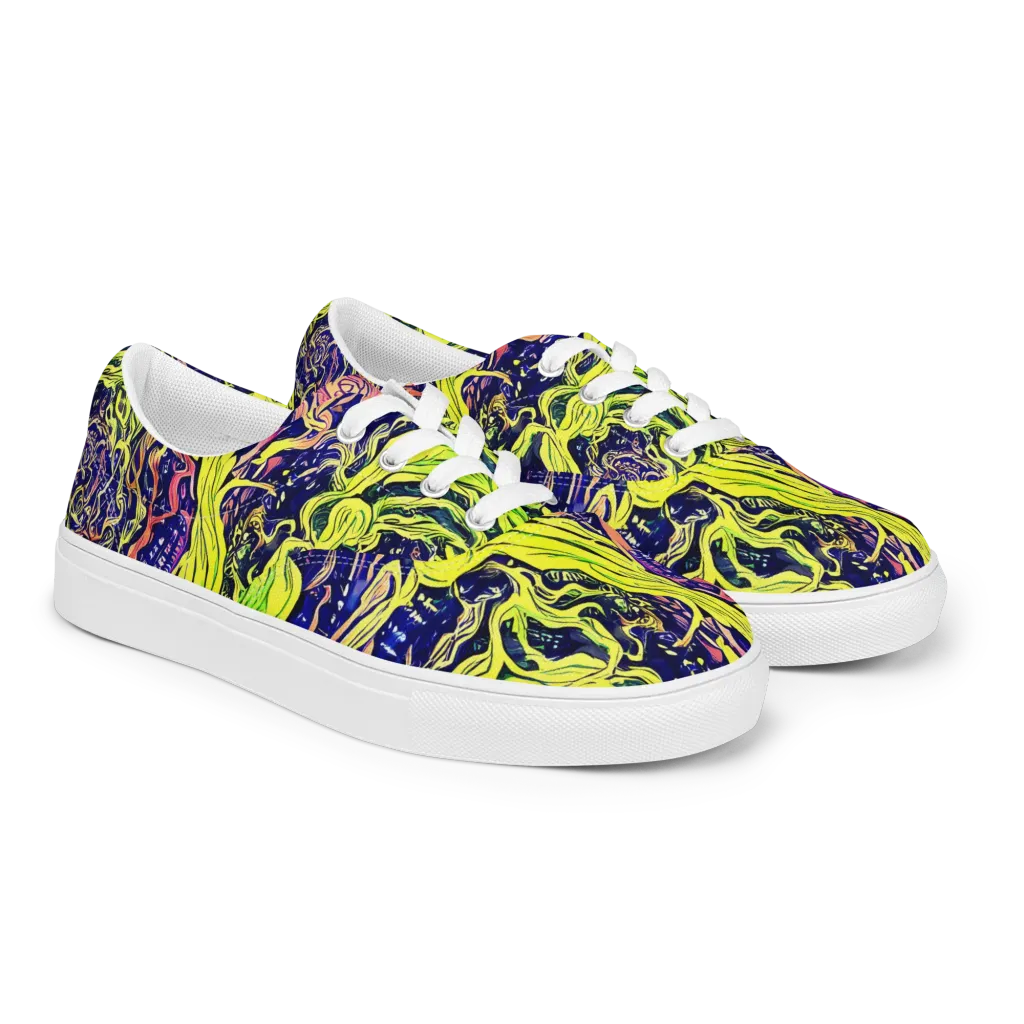 Psychedelic Herbarium on Men's Lace-Up Canvas Shoes — Right Front