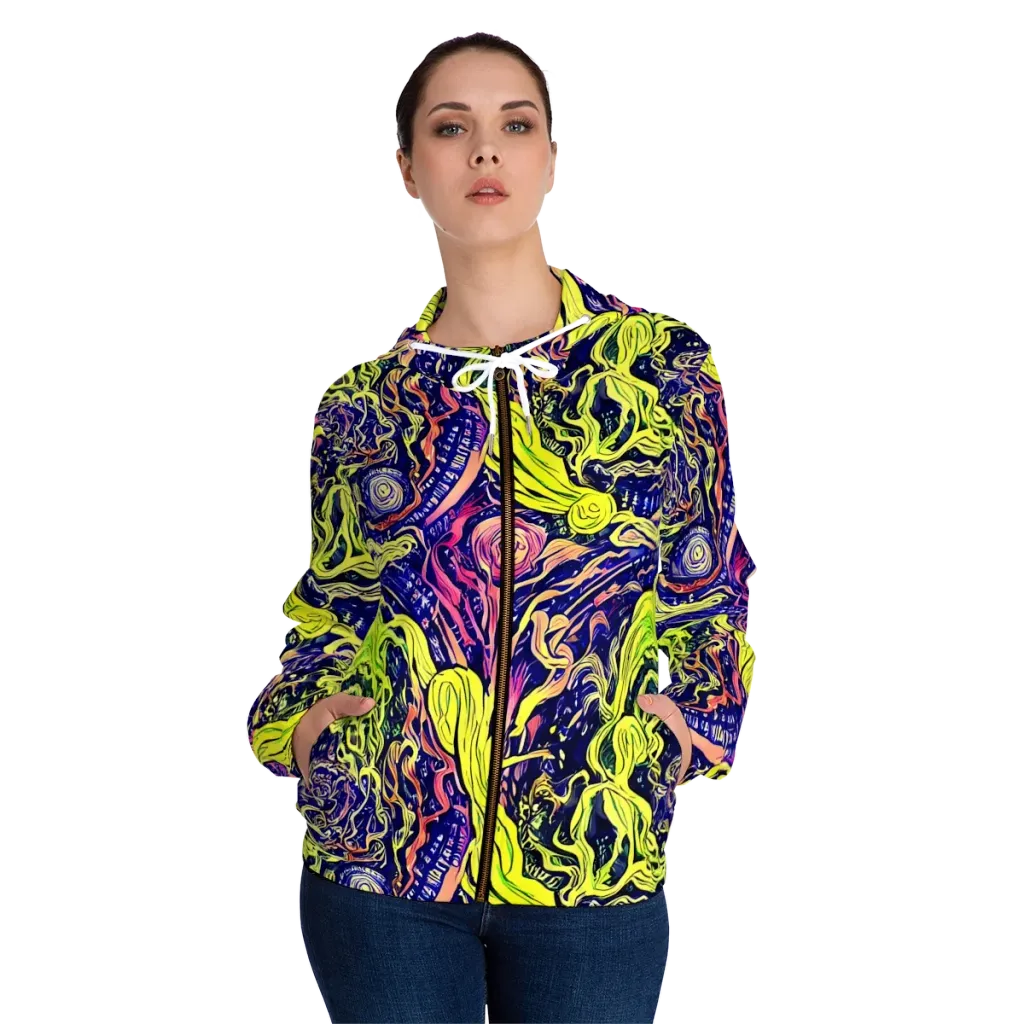 Psychedelic Herbarium on Women's Full-Zip Hoodie — Front On Person