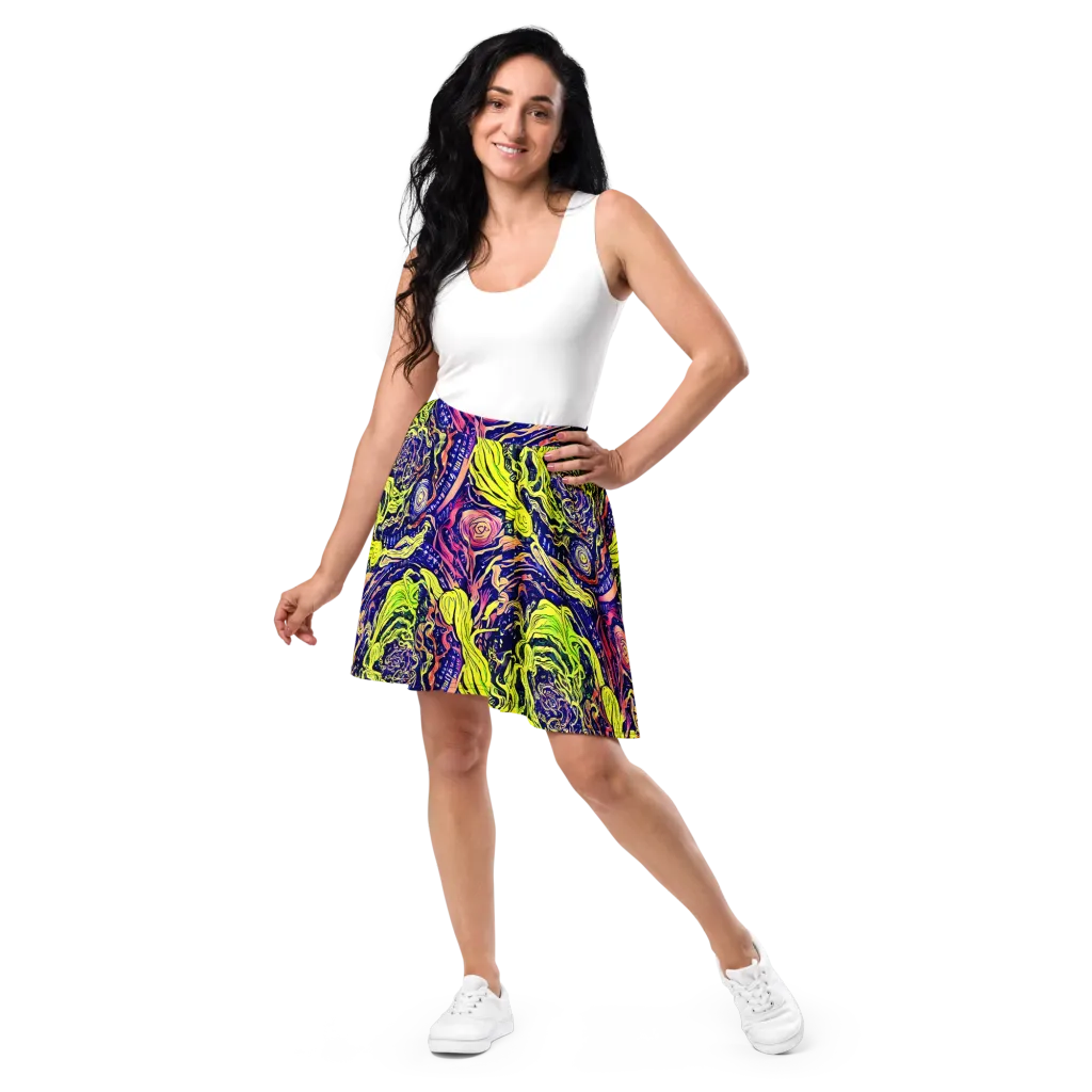 Psychedelic Herbarium on Skater Skirt — Front