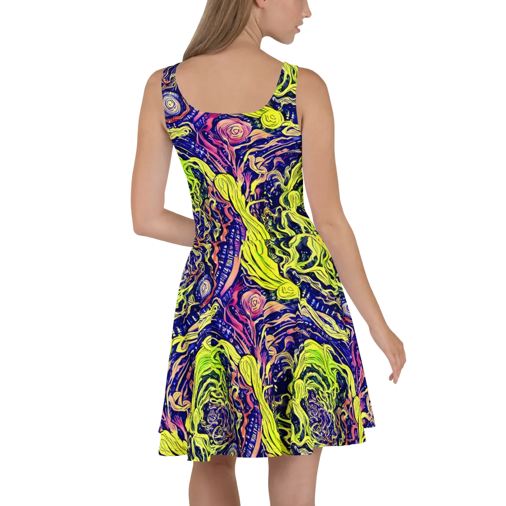 Psychedelic Herbarium on Skater Dress — Back