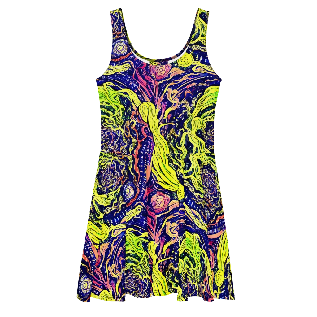 Psychedelic Herbarium on Skater Dress — Front