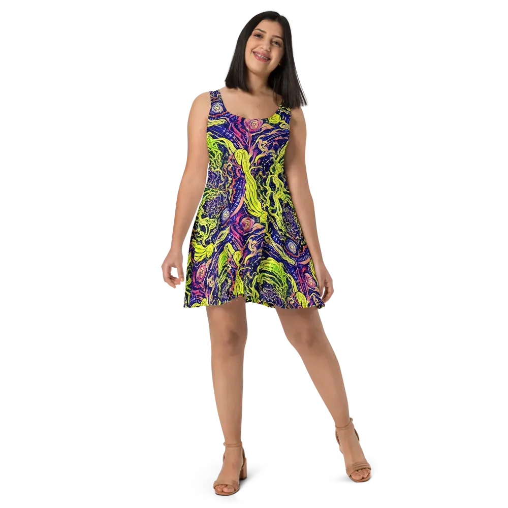 Psychedelic Herbarium on Skater Dress — Front
