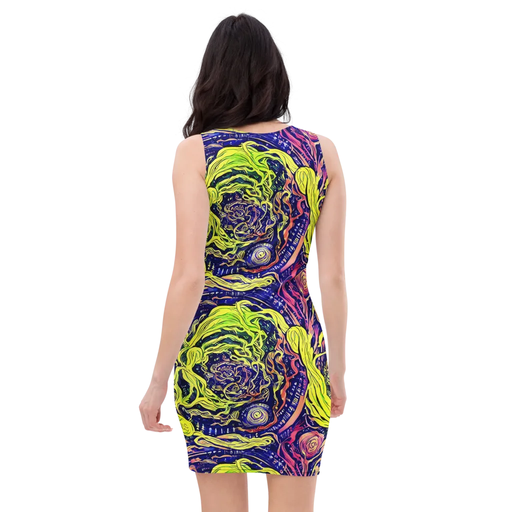 Psychedelic Herbarium on Bodycon Dress — Back