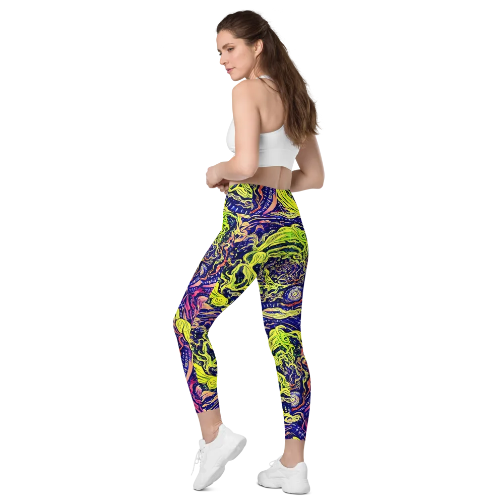 Psychedelic Herbarium on Leggings with Pockets — Left Back