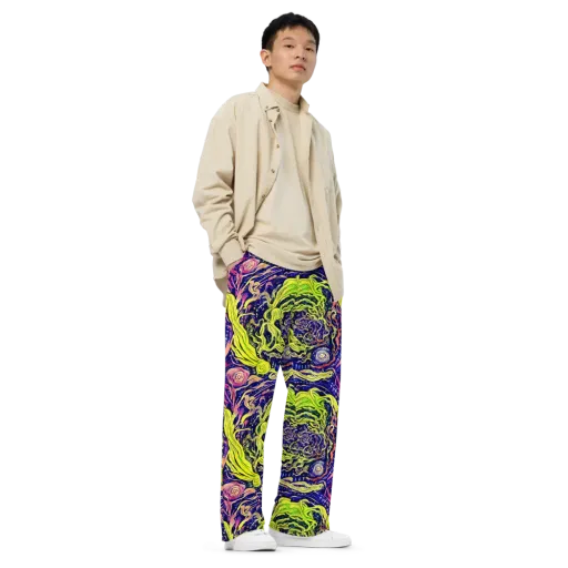 Psychedelic Herbarium on a Wide-Leg Pants