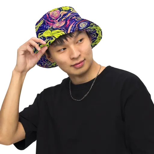 Psychedelic Herbarium on a Reversible Bucket Hat
