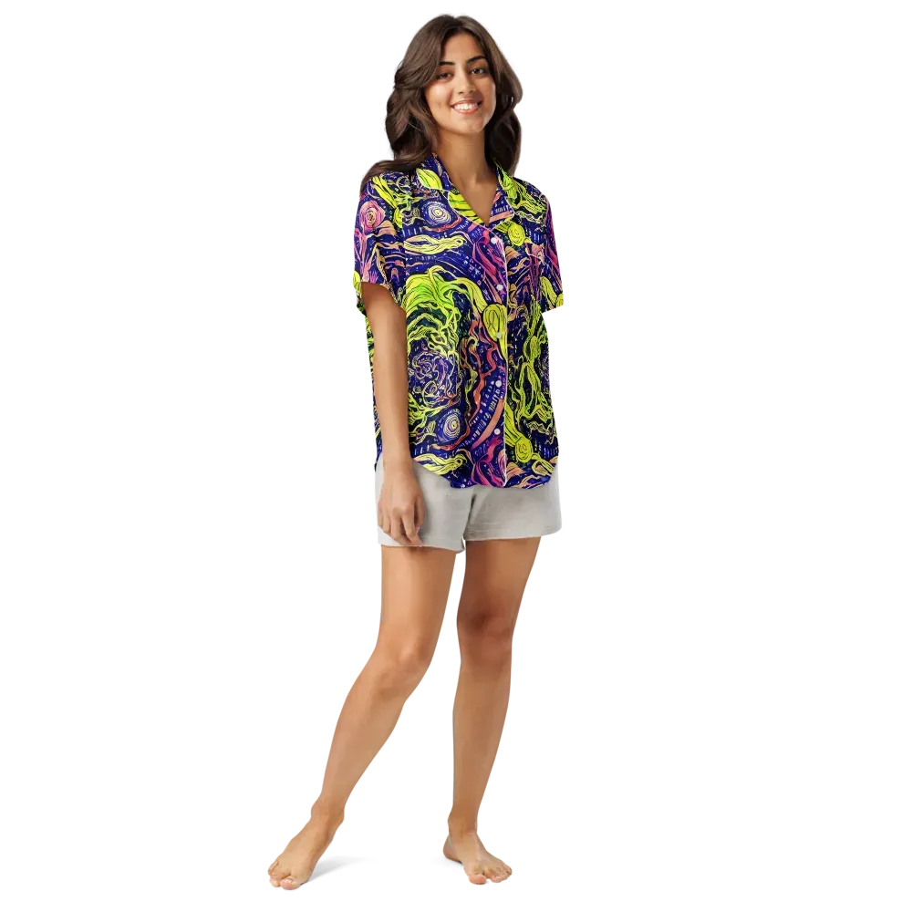 Psychedelic Herbarium on Women's Short Sleeve Pajama Top — Front