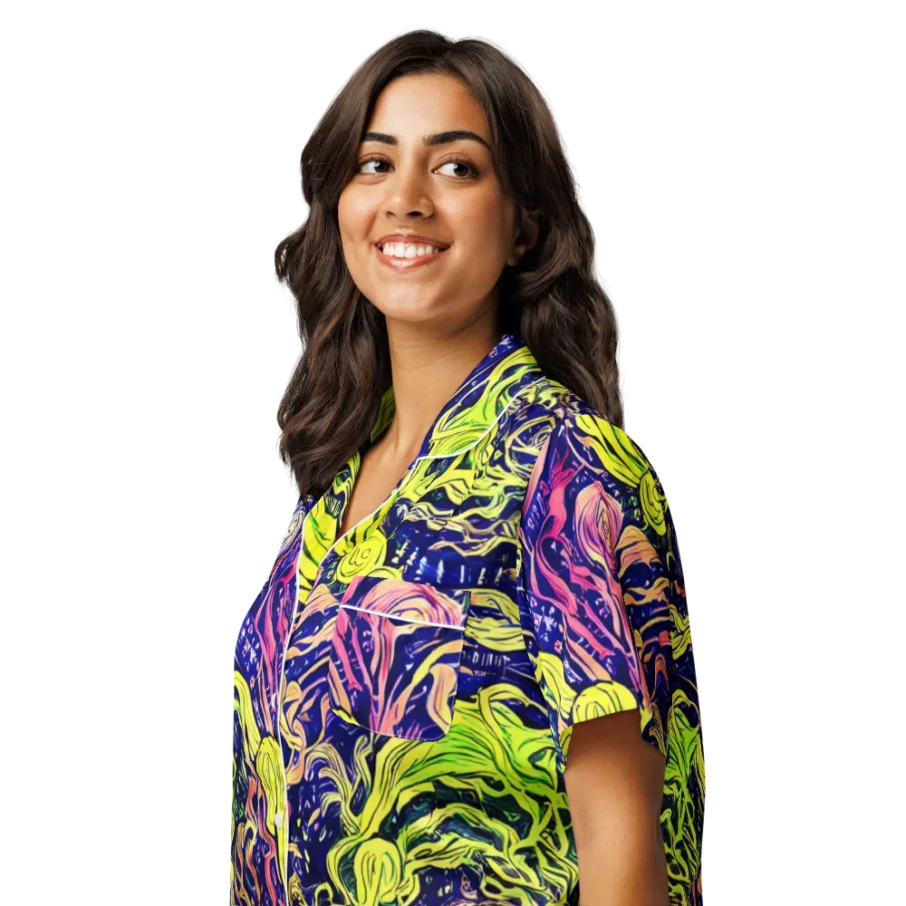 Psychedelic Herbarium on Women's Short Sleeve Pajama Top — Left Front