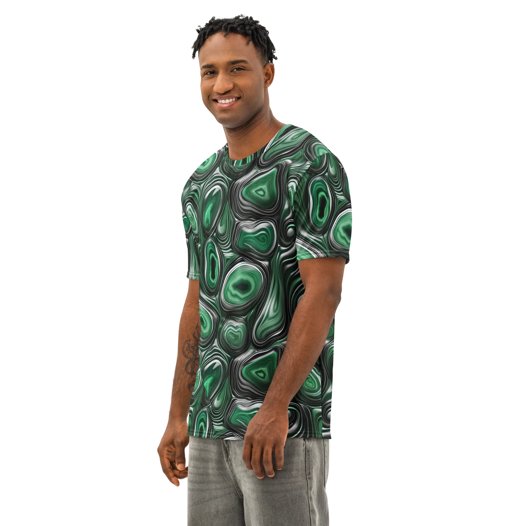 Emerald Agate on Men's Cotton Crew Neck T-Shirt — Left Front
