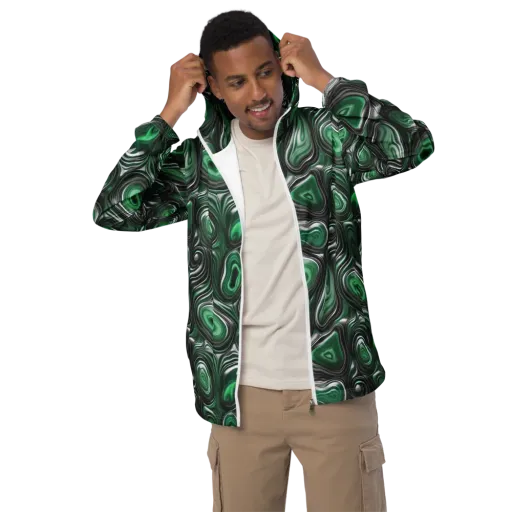 Emerald Agate on a Men's Windbreaker
