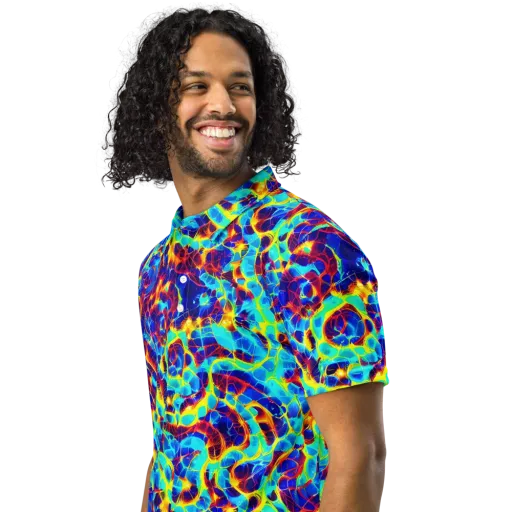 Cobalt Plasma on a Men's Slim Fit Polo Shirt