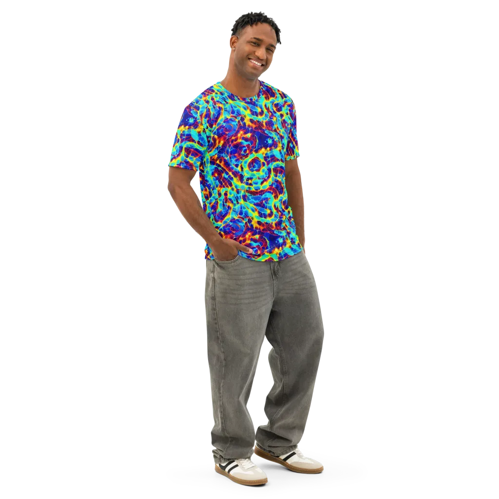 Cobalt Plasma on Men's Cotton Crew Neck T-Shirt — Right Front