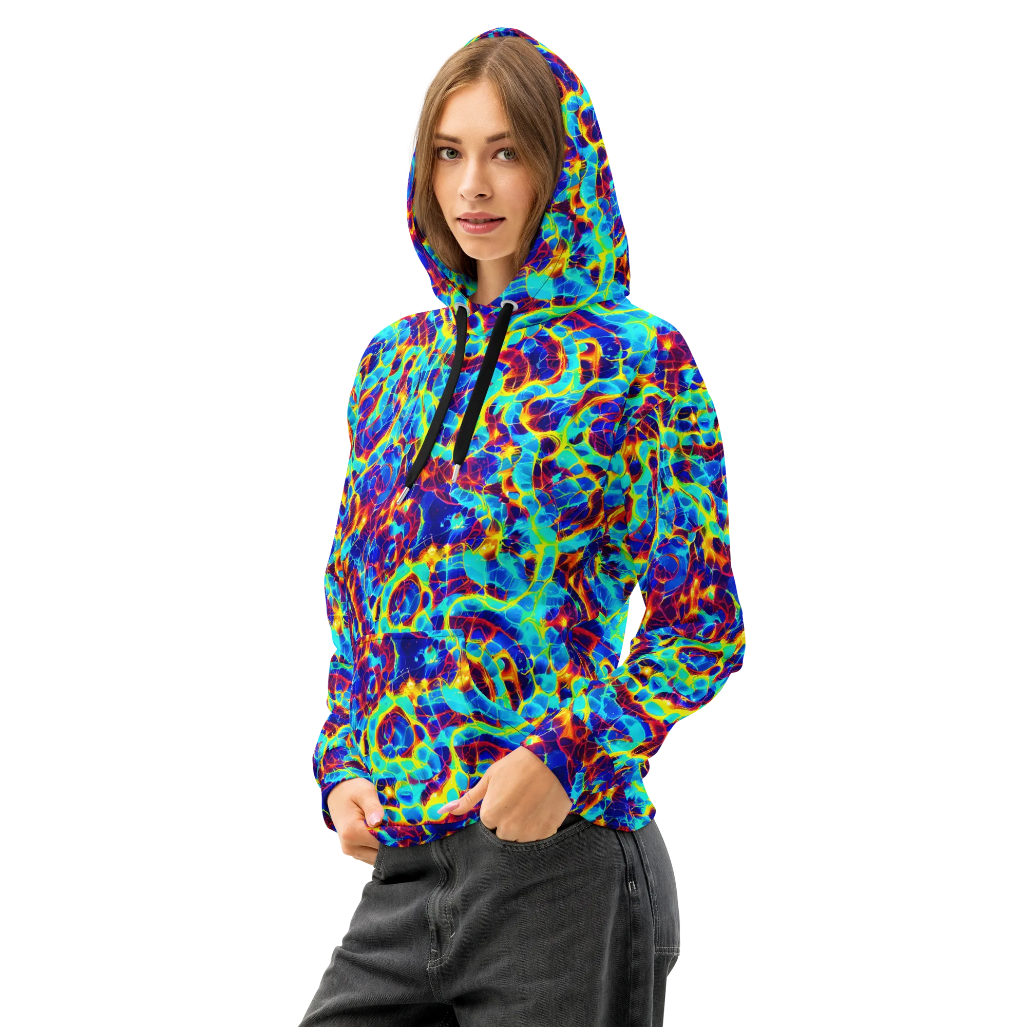 Cobalt Plasma on Cotton Hoodie — Left Front