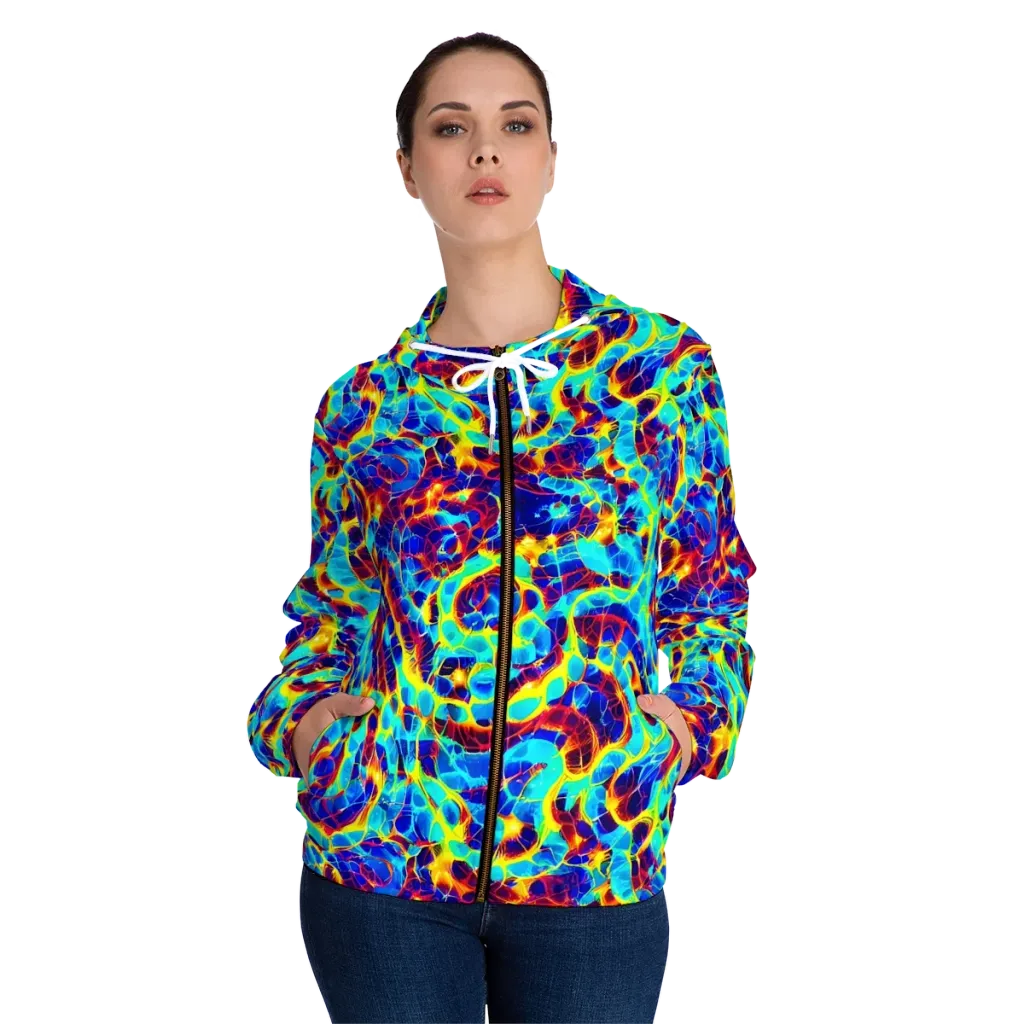 Cobalt Plasma on Women's Full-Zip Hoodie — Front On Person