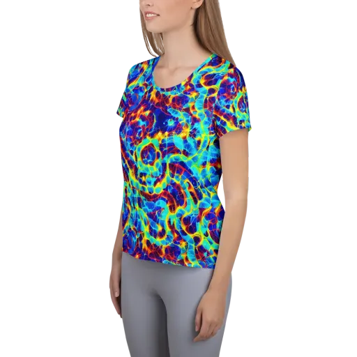 Cobalt Plasma on a Women's Athletic T-Shirt