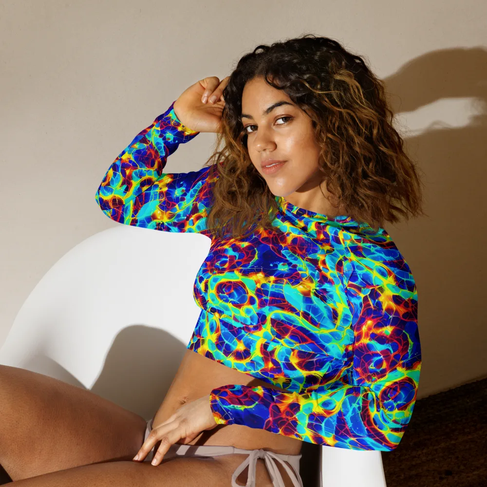 Cobalt Plasma on Long Sleeve Crop Top — Left Front