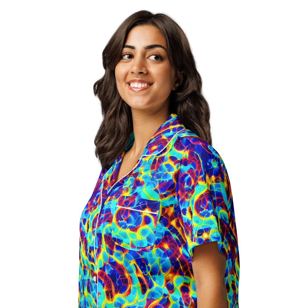 Cobalt Plasma on Women's Short Sleeve Pajama Top — Left Front