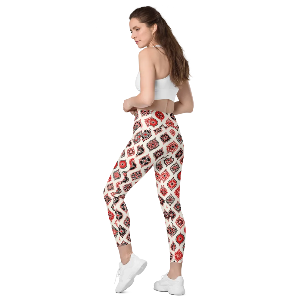 Ruby Caravan on Leggings with Pockets — Left Back