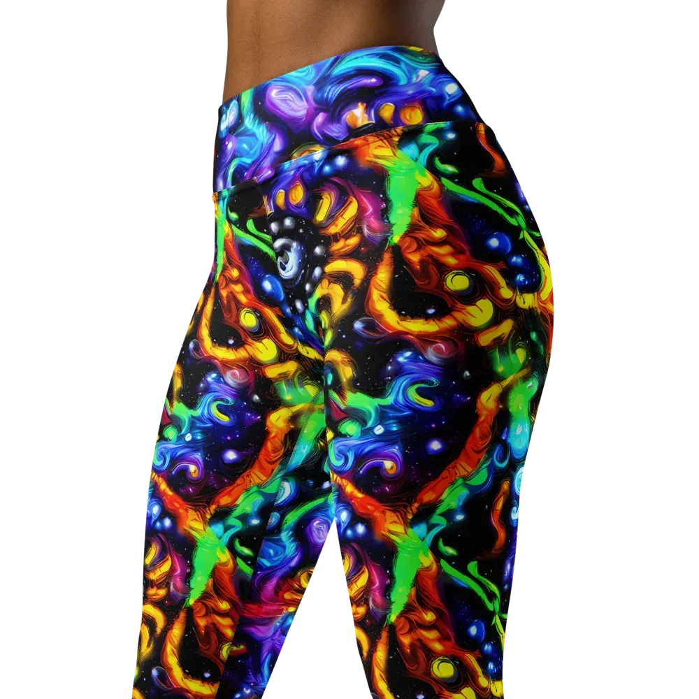 Infinite Colorstorm on Yoga Leggings — Left Front