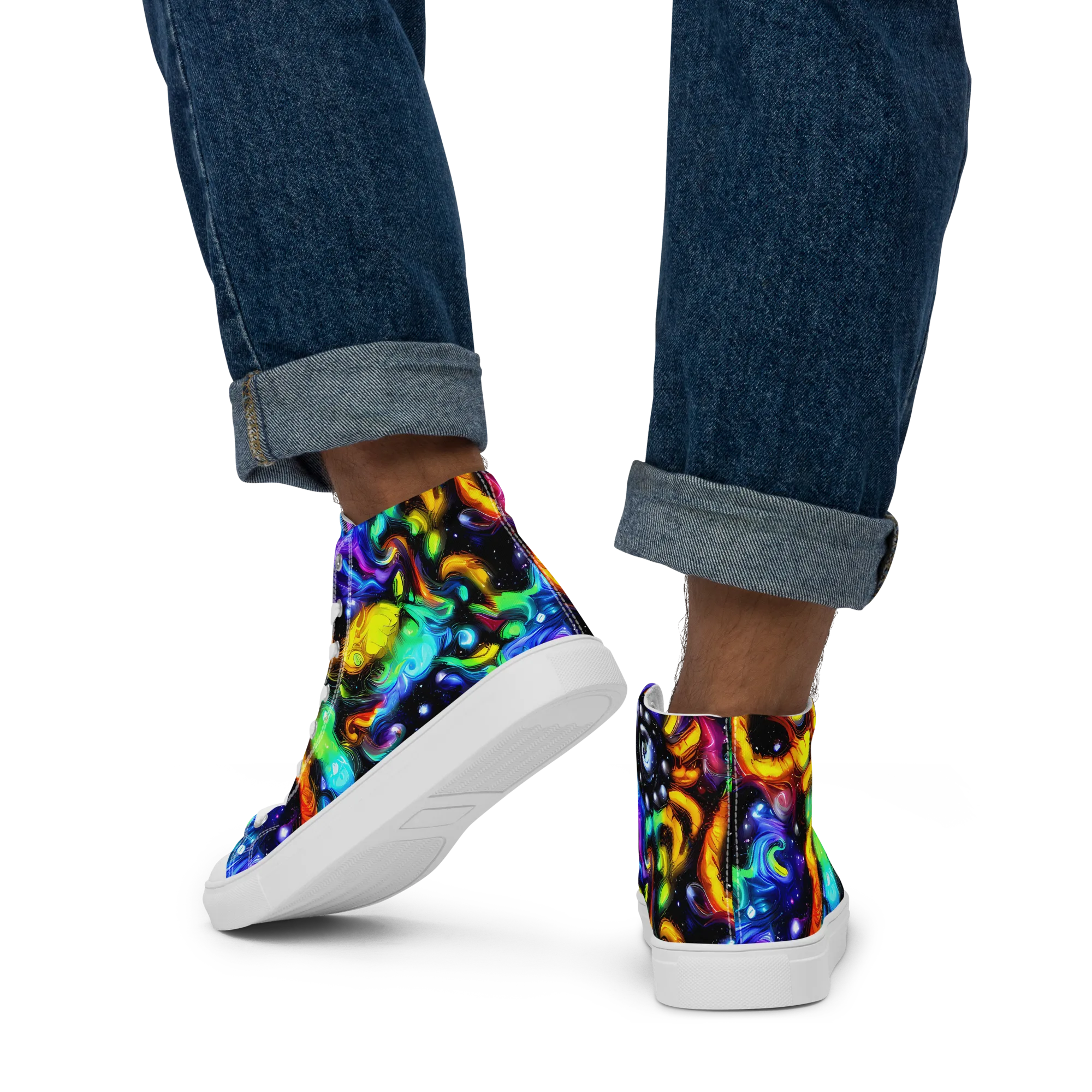 Infinite Colorstorm on Men's High Top Canvas Shoes — Back