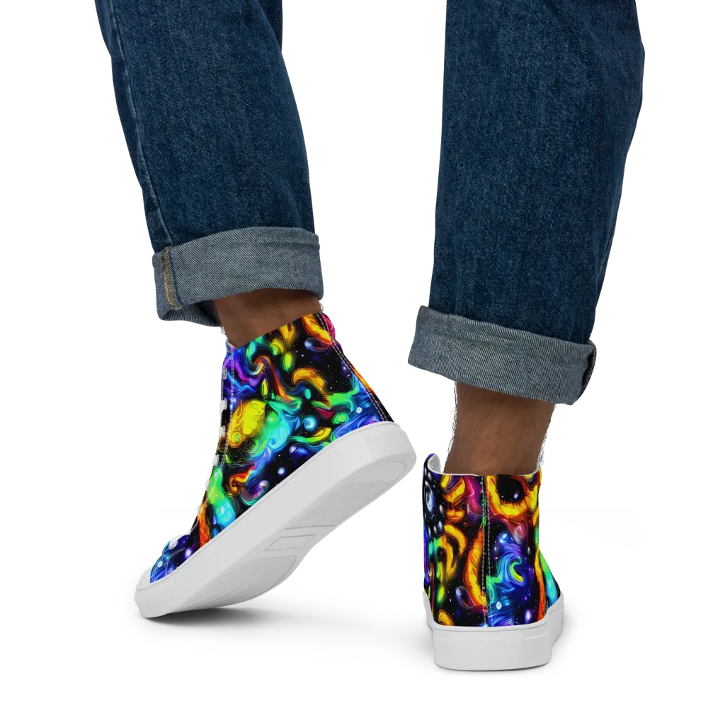 Infinite Colorstorm on Men's High Top Canvas Shoes — Back
